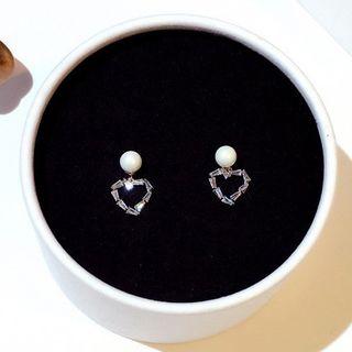 Faux Pearl Heart Drop Earring Silver - One Size