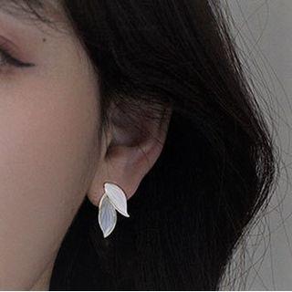 Leaf Sterling Silver Earring Eh1089 - 1 Pair - Gold & Gray & White - One Size
