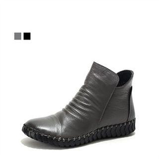 Genuine Leather Shirred Ankle Boots