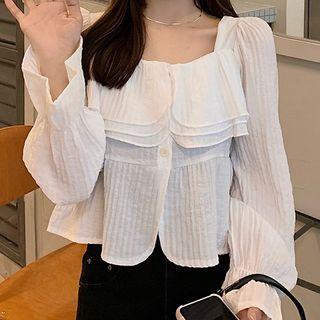 Square-neck Ruffle Long-sleeve Shirt