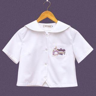 Short-sleeve Embroidered Sailor Collar Shirt