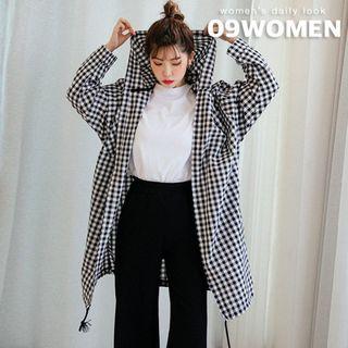 Plus Size Hooded Gingham Shirt Jacket