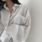 Long-sleeve Striped Shirt Dress Stripes - Gray - One Size