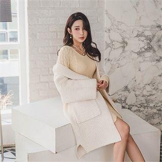 Drop-shoulder Open-front Wool Blend Cardigan