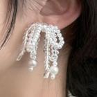 Faux Pearl Bow Fringed Earring 1 Pair - 2636a - White - One Size