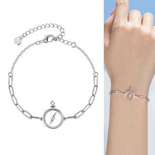 Compass Rhinestone Pendant Alloy Necklace Silver - One Size