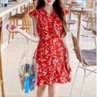 Flower Print Sleeveless A-line Dress Red - One Size
