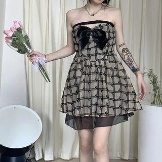 Strapless Bow A-line Dress / Cropped Cardigan