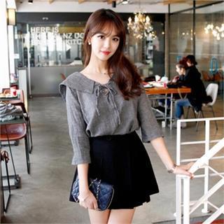 Sailor-collar Lace-up Front Top