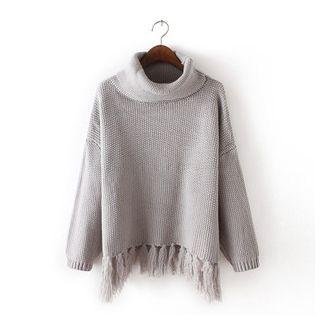 Turtleneck Fringed Sweater