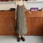 Plain Short-sleeve T-shirt / Blazer / Flower Print Midi Pinafore Dress