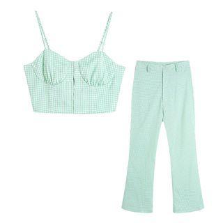 Gingham Crop Camisole Top / Wide Leg Pants / Set
