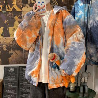 Tie-dyed Hooded Zip-up Corduroy Jacket