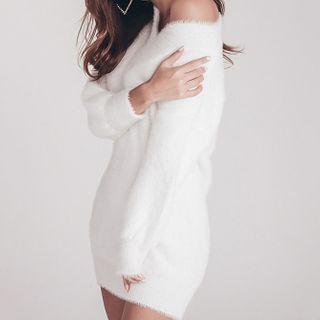 Cold-shoulder Mini Sweater Dress White - One Size