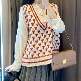 Patterned Sweater Vest Sweater - One Size
