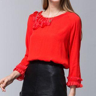 Ruffle Trim 3/4 Sleeve Blouse