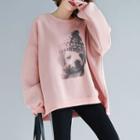 Dog Print Sweater Fleece Lining - Pink - One Size