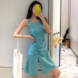 Side-slit Spaghetti Strap Midi A-line Dress