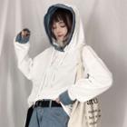 Mock Two-piece Denim Trim Hoodie