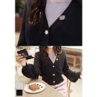 Rhinestone-button Balloon-sleeve Cardigan