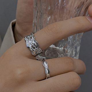 Set Of 2: Shirred Alloy Ring (various Designs) Set Of 2 - Silver - One Size