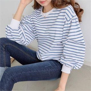 Balloon-sleeve Striped Sweatshirt
