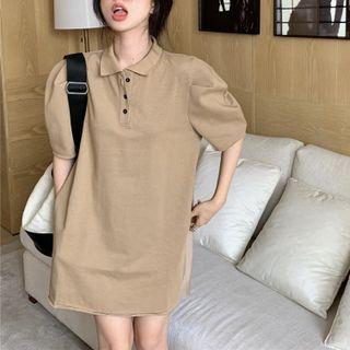 Puff-sleeve Loose-fit Mini Polo Dress