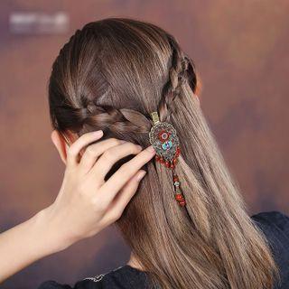 Color Block Bead Hair Clip Brown - One Size