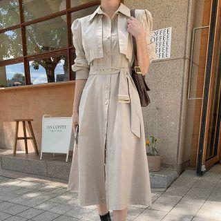 Puff-sleeve Flap Coatdress With Belt