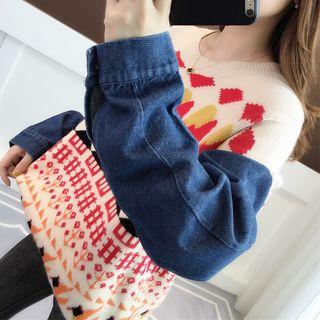 Denim Panel Jacquard Sweater
