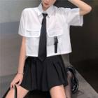 Short-sleeve Cargo Shirt / Mini A-line Pleated Skirt