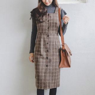 Plaid Wool Blend Midi Jumper Dress