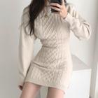 Cable-knit Long-sleeve Mini Dress