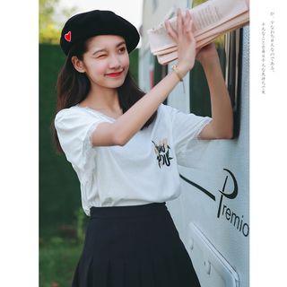 Short-sleeve Lace Trim Embroidered T-shirt