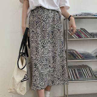 Leopard Print Slit Midi Pencil Skirt Black & White - One Size