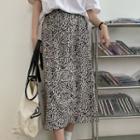 Leopard Print Slit Midi Pencil Skirt Black & White - One Size