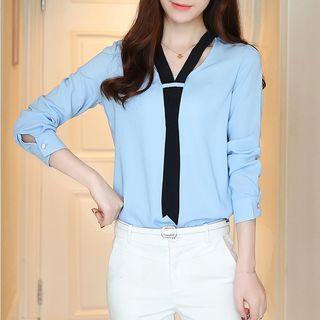 Long Sleeve Contrast Trim Blouse
