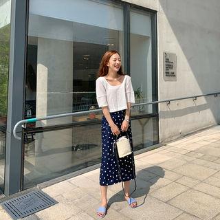 Linen Blend Dotted Long Skirt
