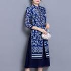 Set: 3/4-sleeve Printed Qipao Dress + Sleeveless Midi Dress