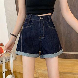High Waist Roll Up Hem Denim Shorts