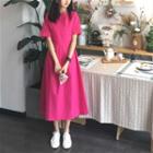 Short Sleeve Plain Dress Rose Pink - One Size