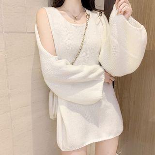 Set: Mini Tank Dress + Lantern-sleeve Jacket White - One Size