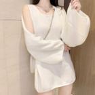 Set: Mini Tank Dress + Lantern-sleeve Jacket White - One Size