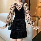 Long-sleeve Mesh Top + Velvet Dress