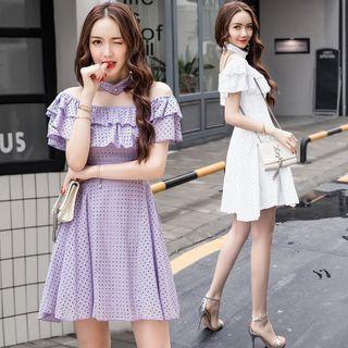 Dotted Off Shoulder Short Sleeve Dress