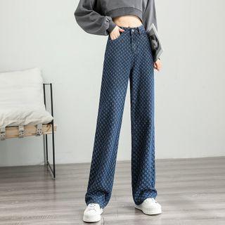 Mid Rise Straight Leg Jacquard Jeans