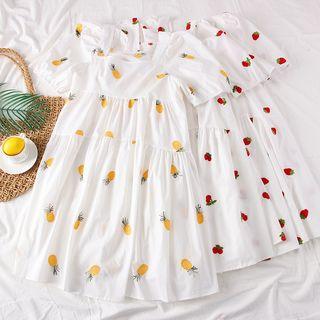 Square-neck Embroidered Midi Dress