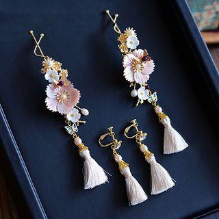 Set: Flower Hair Pin + Tassel Earrings