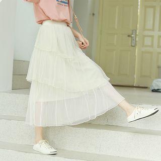 Midi Tiered Skirt Almond - One Size