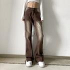 High-waist Washed Lace-up Boot-cut Pants
